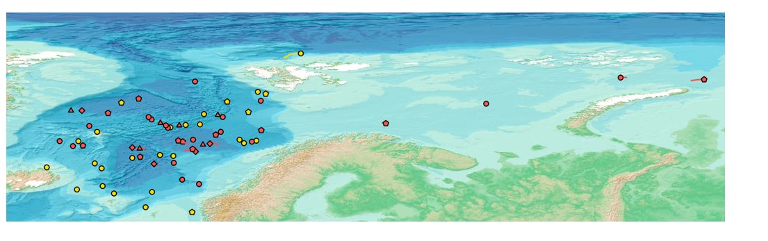 Figure that shows perative Argo floats in the Nordic Seas and Barents Sea.